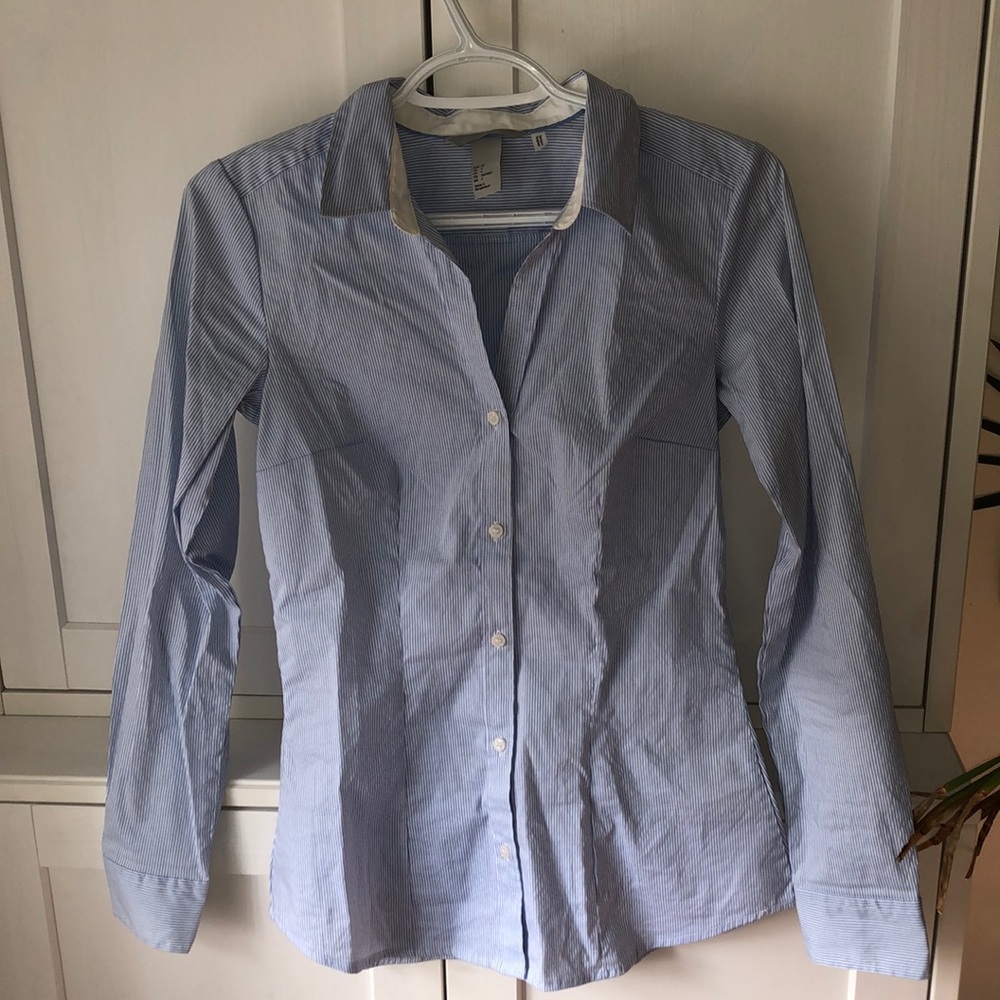 Button down striped collared top